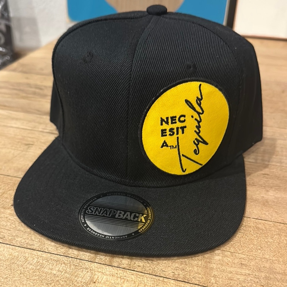Black Snapback Hat with Yellow Tequila Patch
